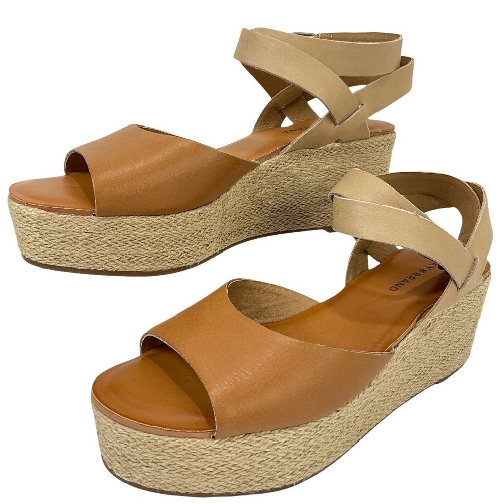 Lucky Brand Shoes Women’s Sz 9.5 Ginny Platform Espadrille Sandal Caramel New - Picture 1 of 10